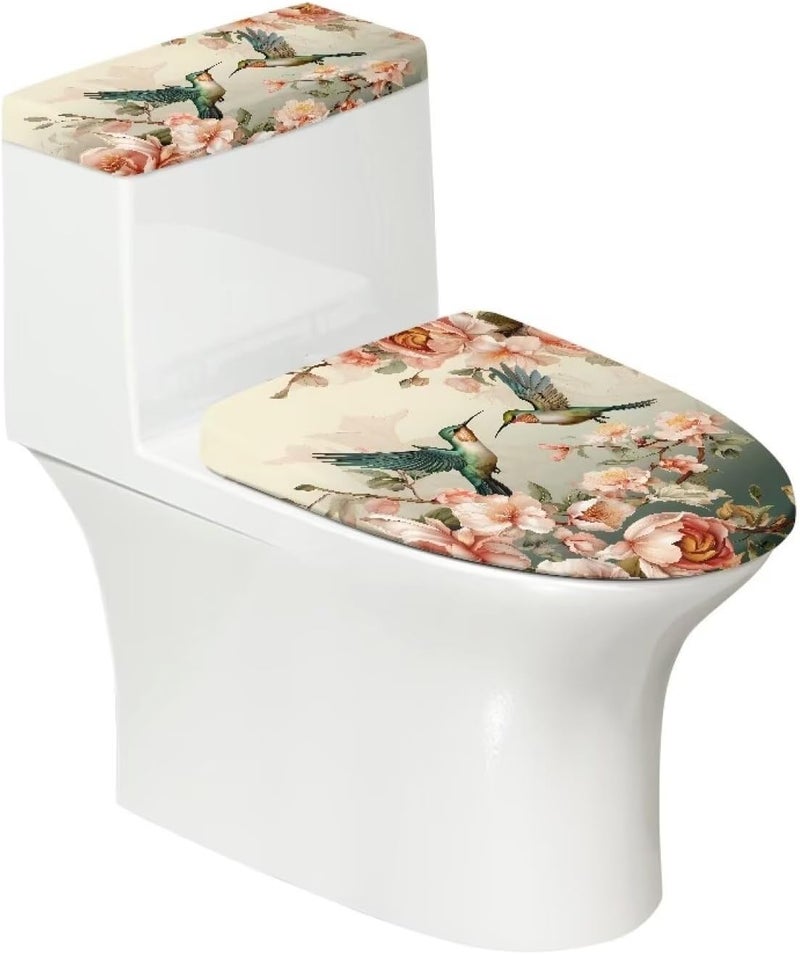 CREAMIC Hummingbird Bathroom Toilet Lid Covers and Tank Cover Set Seat Covers Fits Most Lids for Accessories Decor with Elastic Edge Keep Dust Stain Machine Washable - Image 2
